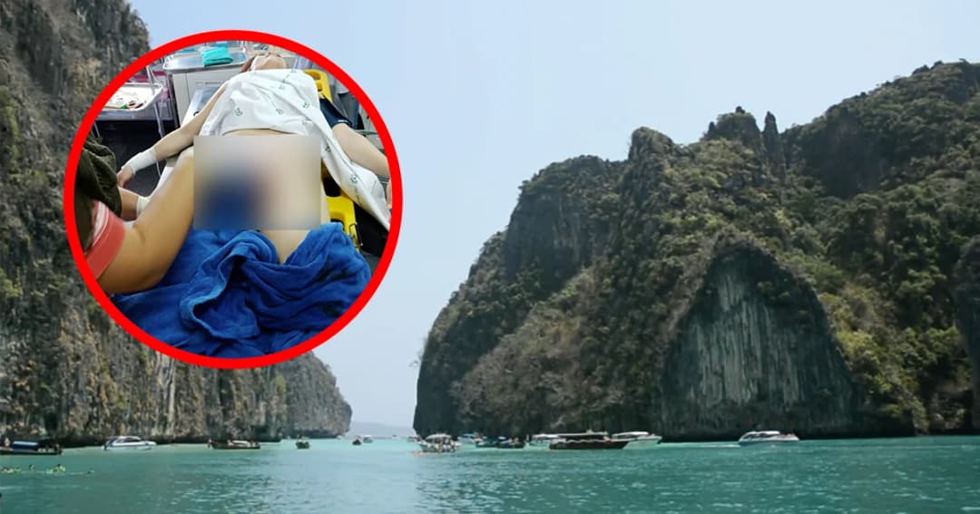 สาวจีนใจร้อน! ลงเล่นน้ำเกาะพีพี  ไม่ทันมองเรือถอย ถูกใบพัดฟันขาเหวอะ