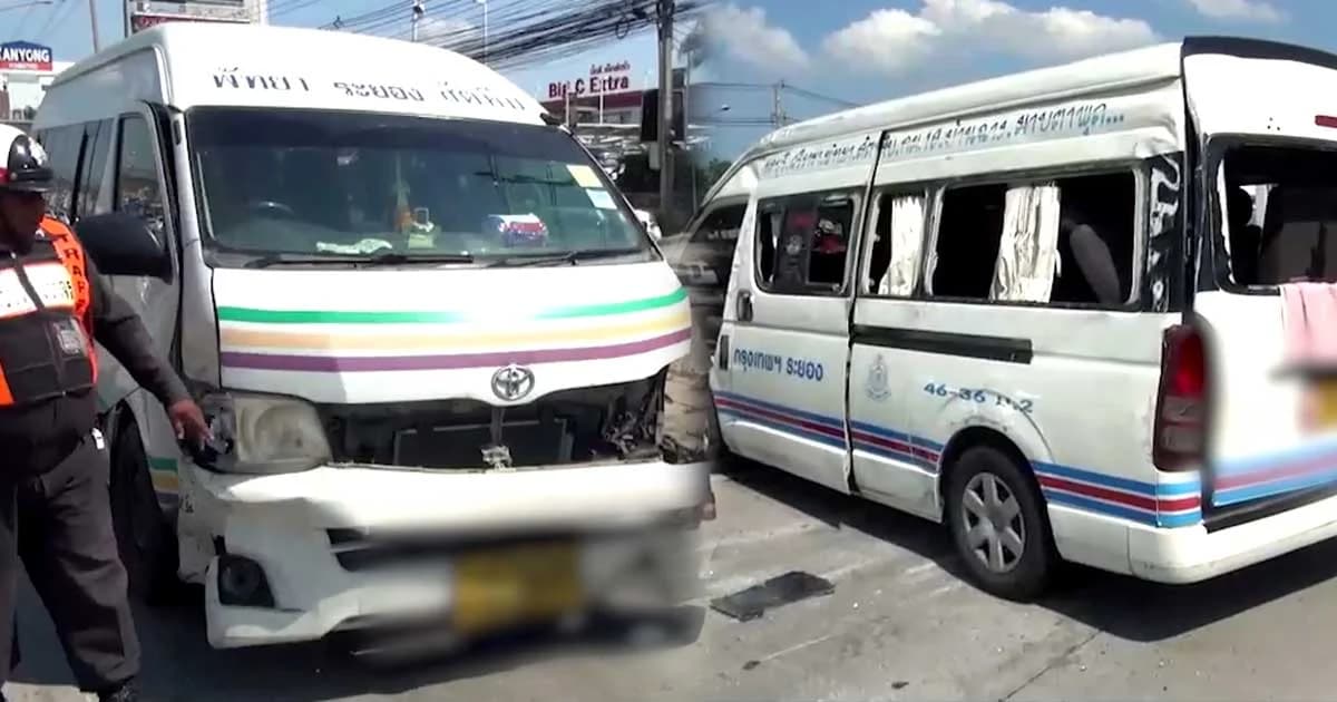 รถตู้โดยสารซิ่งแข่งกัน เสียหลักชนกวาด 6 คันรวด เจ็บนับ 10