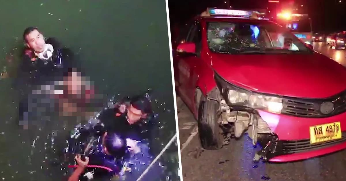 แท็กซี่ชนวิน จยย. กระเด็นตกบึงมักกะสัน พลเมืองดีช่วยไม่ทัน ร่างจมน้ำดับ