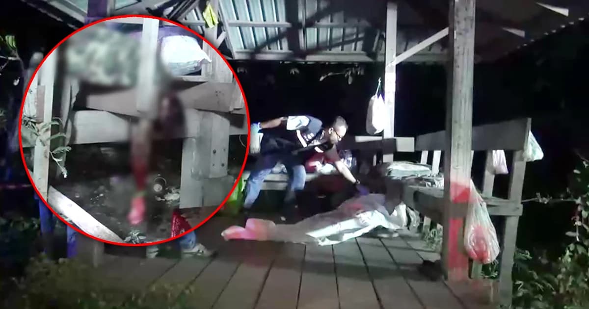 ฆ่าโหด! ชายไร้บ้าน นอนพักศาลาริมทาง ถูกฟันหัวยับดับสลด