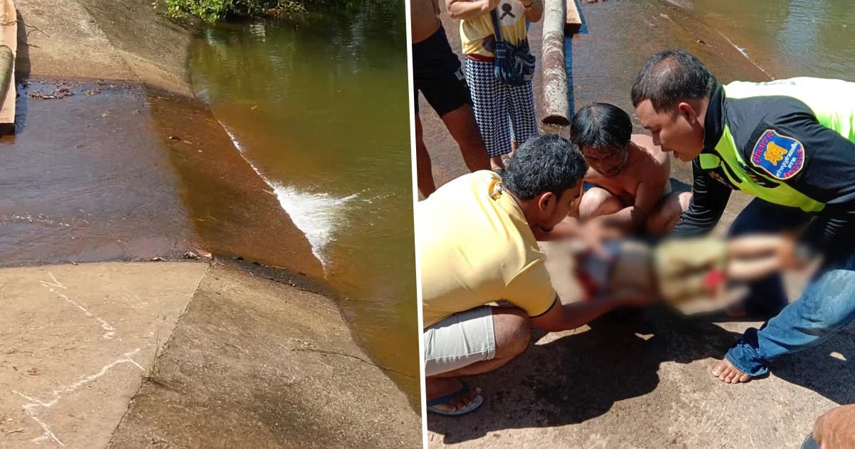 อุทาหรณ์! ด.ช.วัย 4 ขวบ เล่นน้ำบนฝายน้ำล้น พลาดลื่นตะไคร่ จมคลองดับ