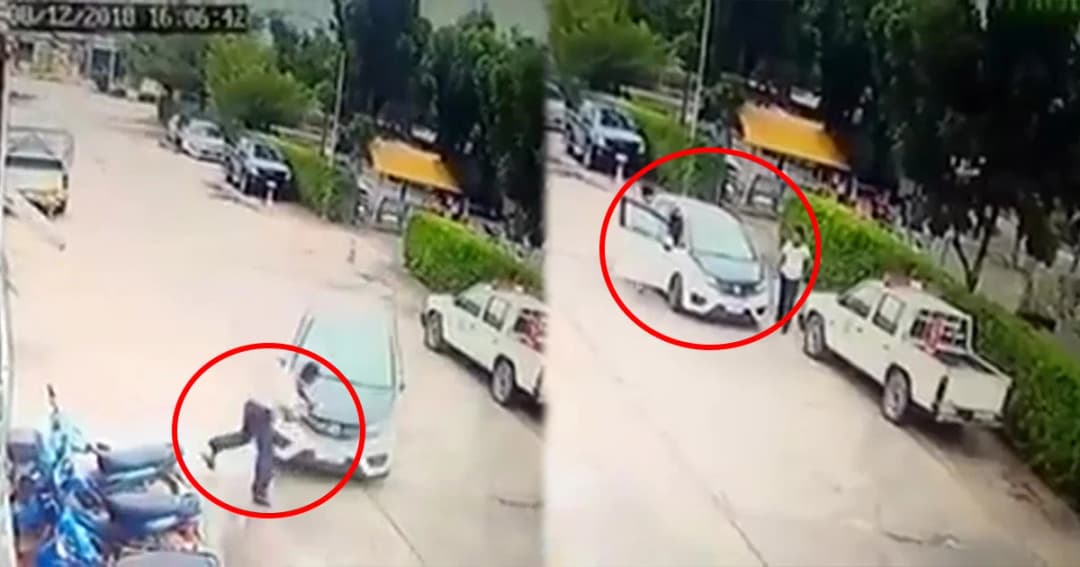 วัยรุ่นหัวร้อน ขับรถชนอาสาตร.โชคดีหลบทัน