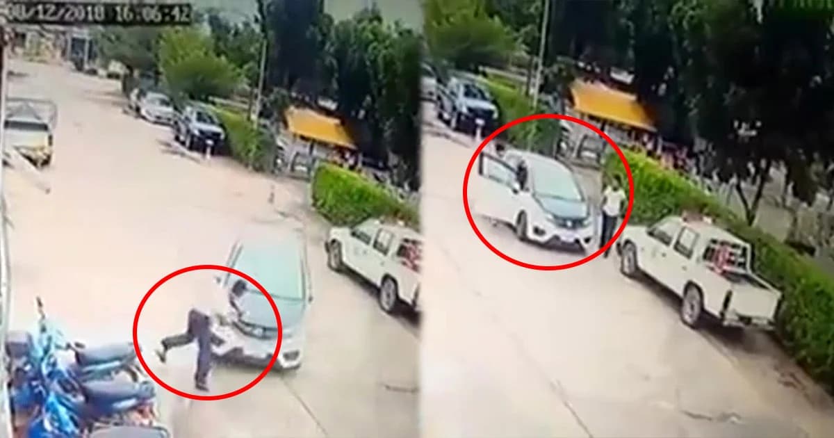 วัยรุ่นหัวร้อน ขับรถชนอาสาตร.โชคดีหลบทัน