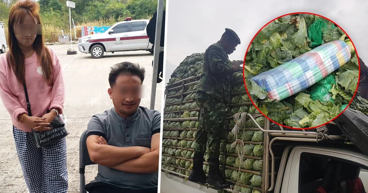 รวบ 2 สามีภรรยา ขนยาบ้ากว่า 2 ล้านเม็ด ซุกใต้กองกะหล่ำปลีบนรถปิกอัพ