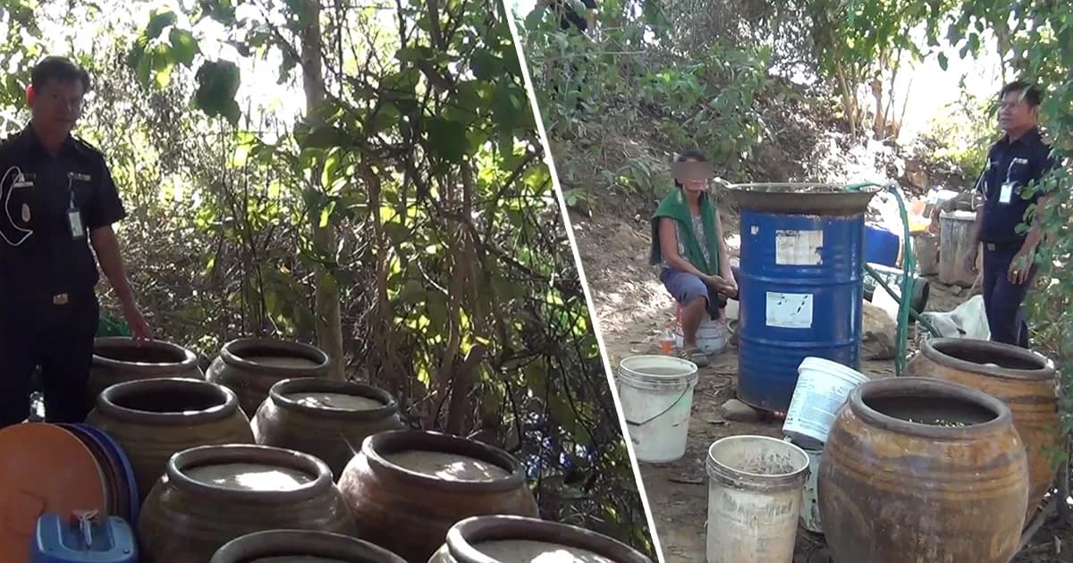 สรรพสามิตสุโขทัย บุกจับยายวัย 61 ลอบต้มเหล้าเถื่อนพันลิตร หวังขายช่วงปีใหม่