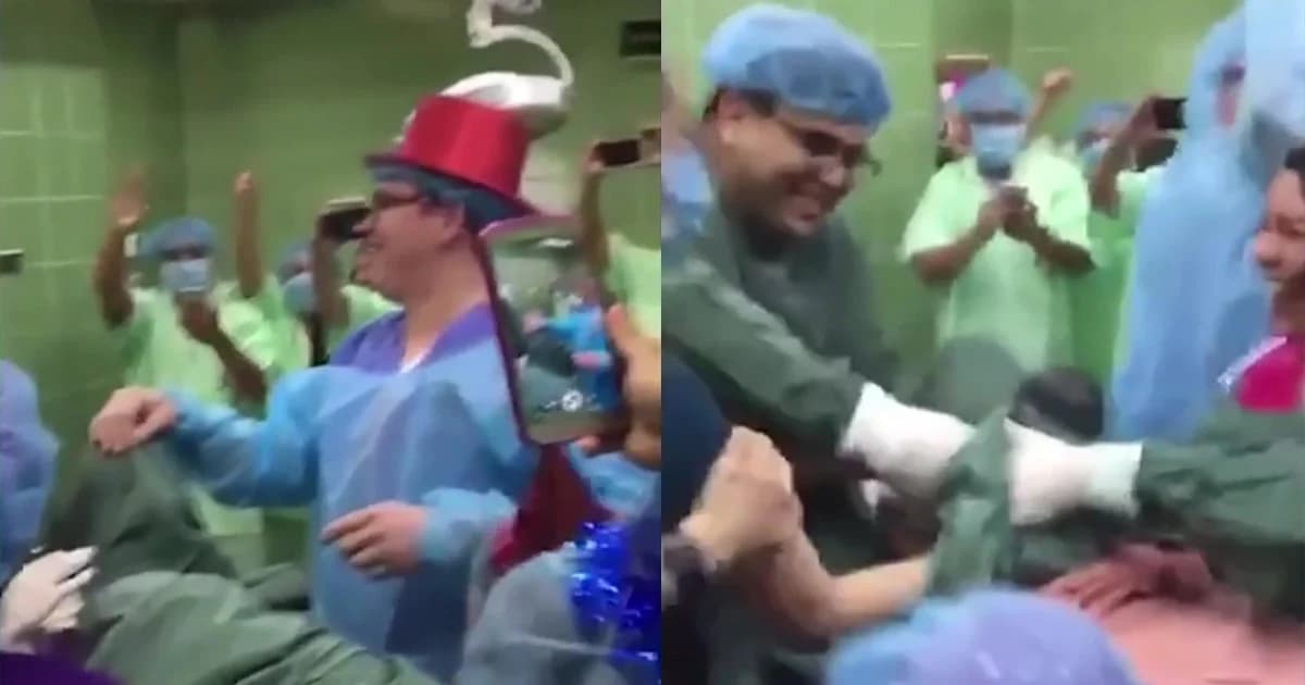 ทีมแพทย์จัดปาร์ตี้ฉลองปีใหม่ระหว่างทำคลอด