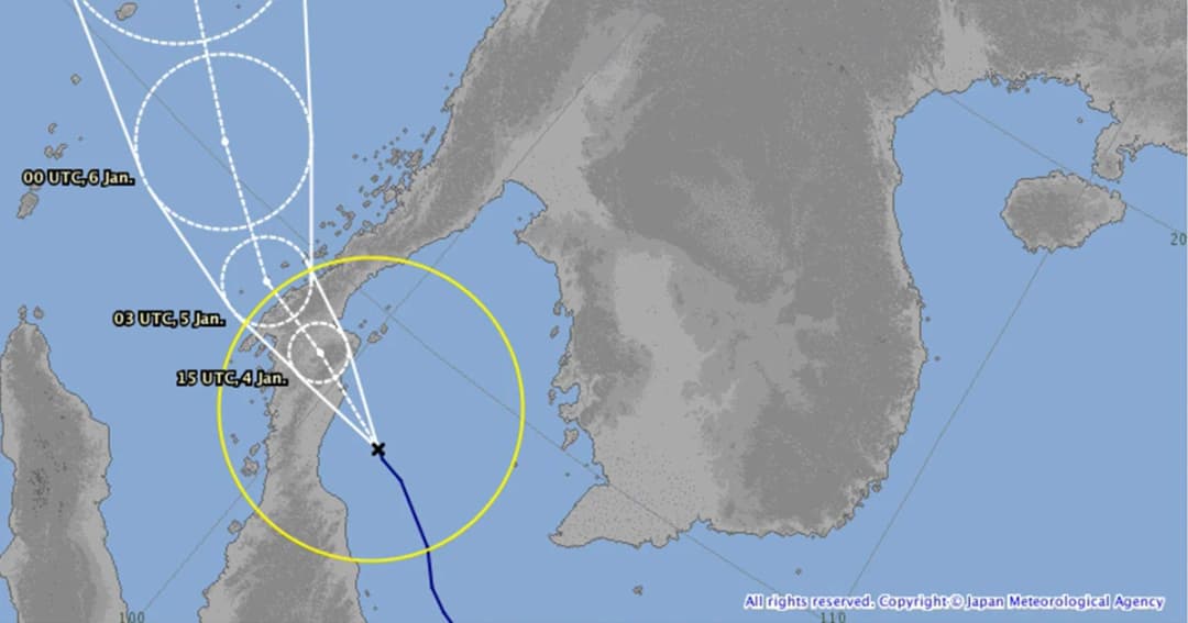 กรมอุตุฯ ญี่ปุ่นเผย ตาพายุปาบึกขึ้นฝั่งที่นครศรีฯ เวลา 15.00 ด้วยความเร็วลม 83 กม./ช.