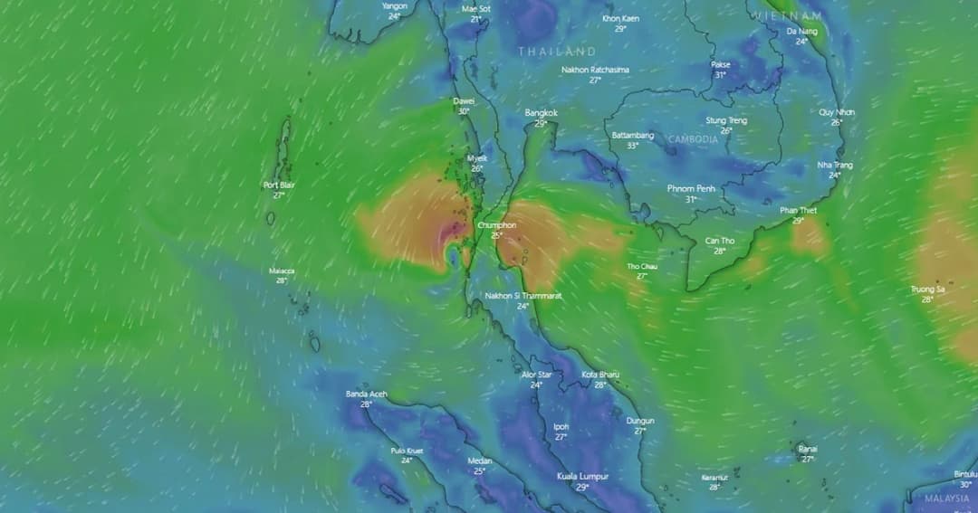 พายุปาบึก แกนกลางอยู่อันดามัน แต่รัศมียังปกคลุมถึงอ่าวไทย