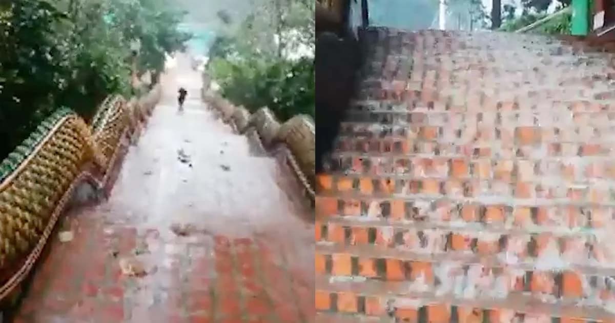 โซเชียลแห่แชร์! น้ำตกขั้นบันไดบนวัดพระธาตุดอยสุเทพ หลังฝนถล่มหนัก