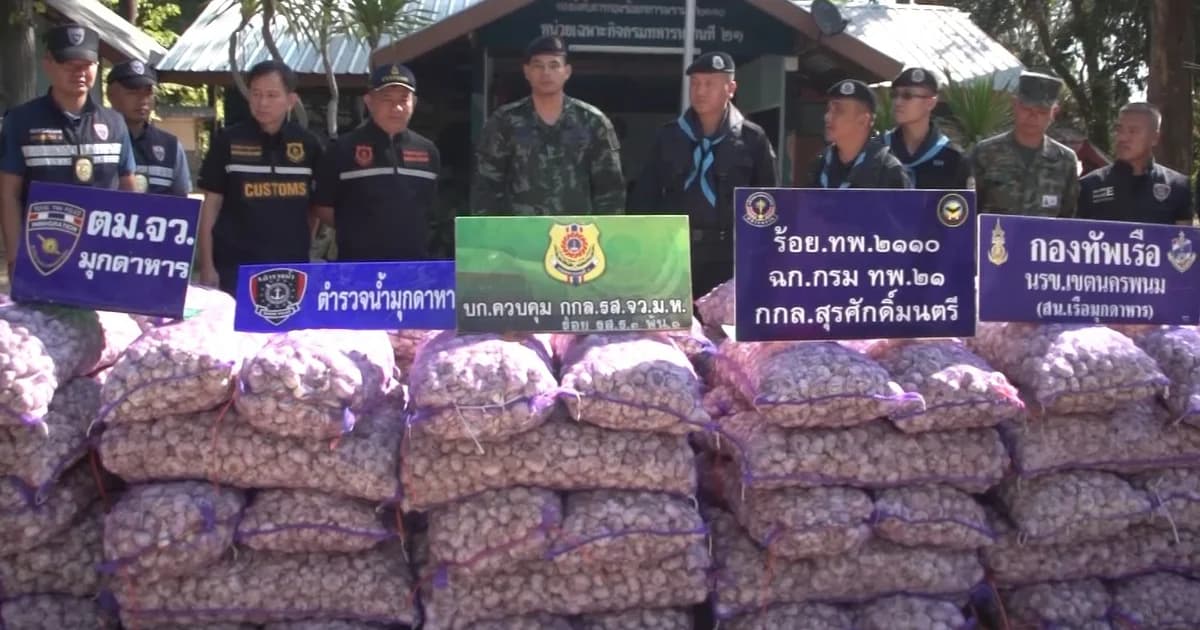 ตรวจยึดกระเทียมหนีภาษีลักลอบจาก สปป.ลาว 7.4 ตัน ส่วนผู้ต้องหาหนีไปได้