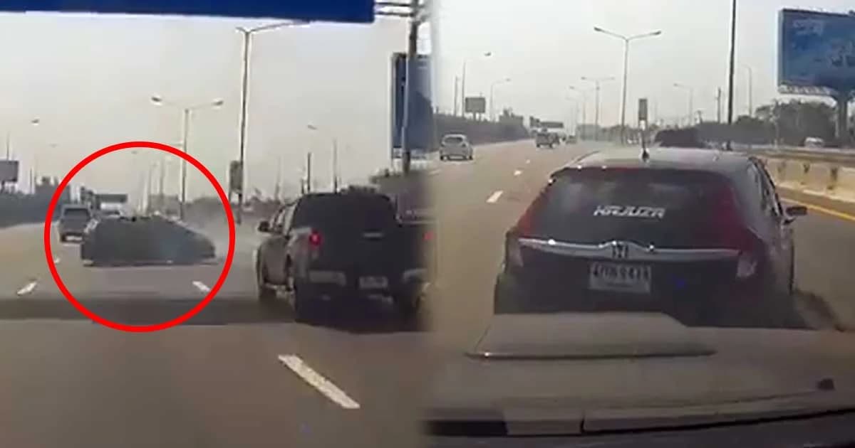 เปิดคลิป ฮอนด้า แจ๊ซ แข่งกันบนมอเตอร์เวย์ เสียหลักเกือบชนรถคันอื่นยับ