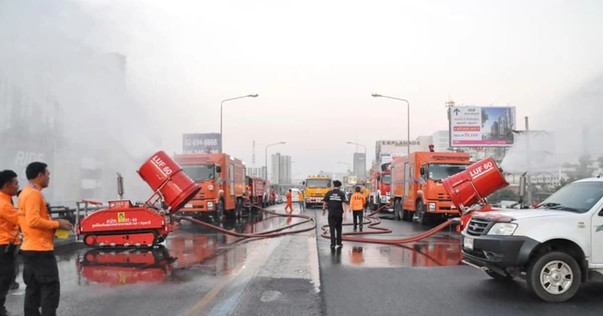 วังทองหลาง-พระราม2-พระประแดง-นครปฐม ฝุ่นจัด ปภ.เร่งพ่นละอองน้ำ
