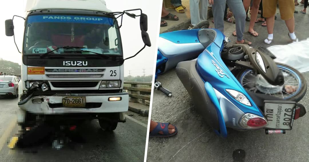 สลด! พ่วง 22 ล้อ เกี่ยว จยย. 2 คัน มุดใต้ท้องดับคาที่ 2 ศพ สาหัสอีก 2