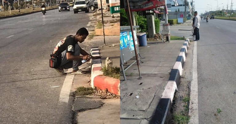 ร้านก๋วยเตี๋ยวพ่นสีดำทับฟุตบาธขาว-แดง ให้ลูกค้าตัวเองจอดรถ