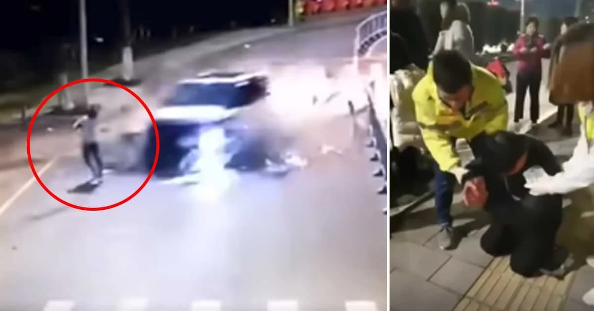 เปิดคลิป นาทีรถแหกโค้งเฉียดหนุ่มจีนวิ่งออกกำลังกายหวิดดับ