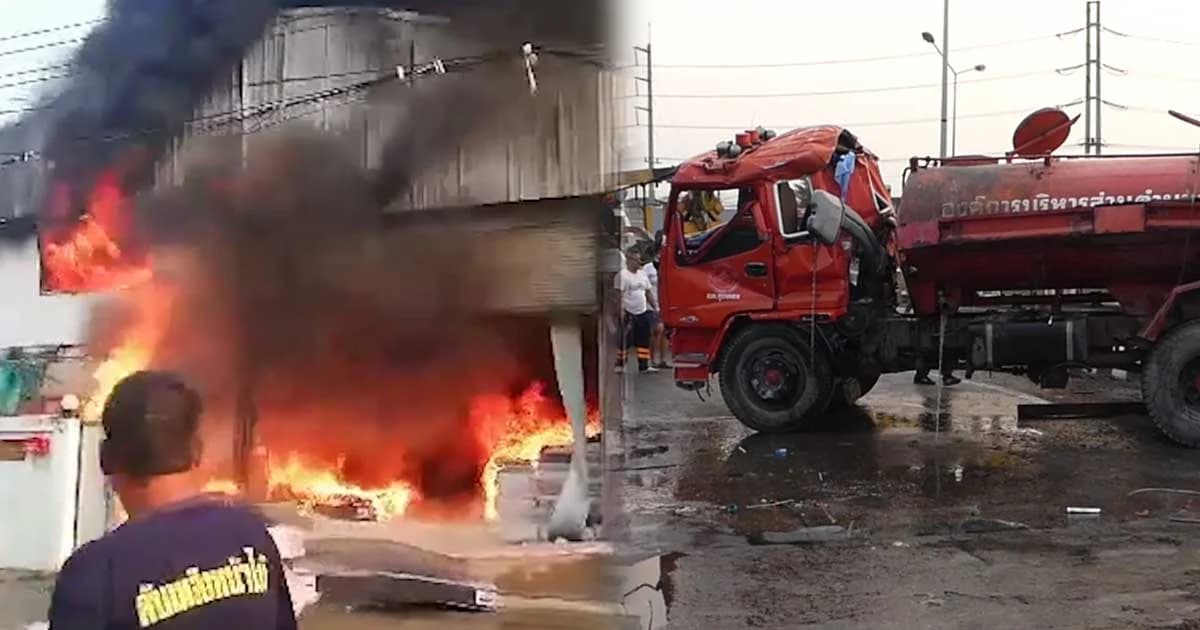 ไฟไหม้โรงงานผลิตที่นอน จนท.ดับเพลิงรถเสียหลักคว่ำ เจ็บ 3
