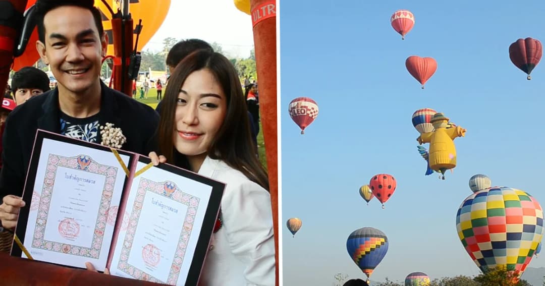 หวานลอยฟ้า! 20 คู่รัก จดทะเบียนสมรส-ขึ้นบอลลูนรับวาเลนไทน์