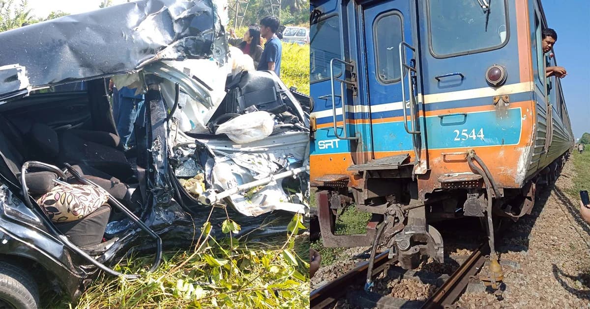 รถไฟสปรินเตอร์ชนรถเก๋งจุดตัดสุราษฎร์ แม่ลูกดับ