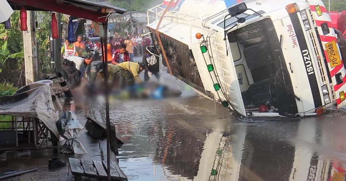 ชุมพร รถบรรทุกน้ำมันเบรกแตกทับนักท่องเที่ยวอิตาลีดับสยอง 2 ศพ