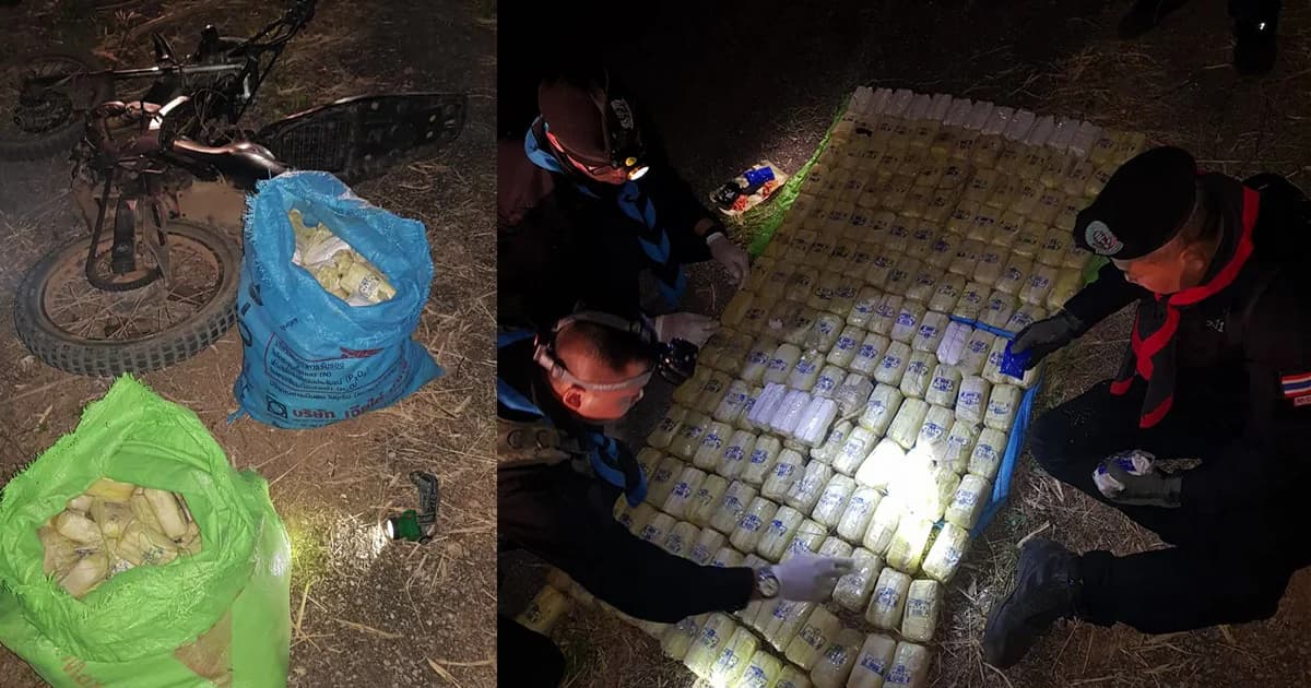 กองกำลังผาเมือง สกัดจับคนร้ายซิ่ง จยย.แหกด่านหนี ทิ้งยาบ้า 364,000 เม็ดซุกกระสอบปุ๋ย