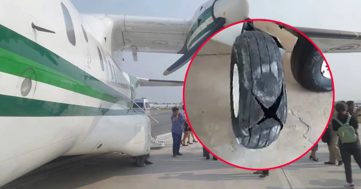 ระทึก! เครื่องบินฝนหลวงขัดข้องไถลจนยางแตก ทุกคนปลอดภัย