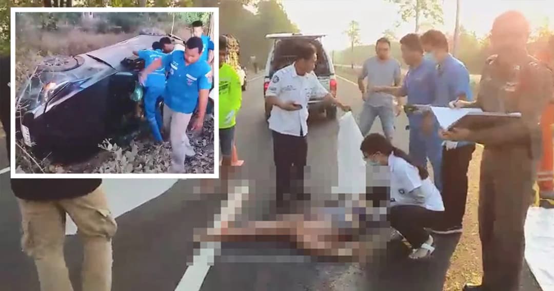 เก๋งเสียหลัก พุ่งชนตันไม้ข้างทาง ดับ 2 ศพ