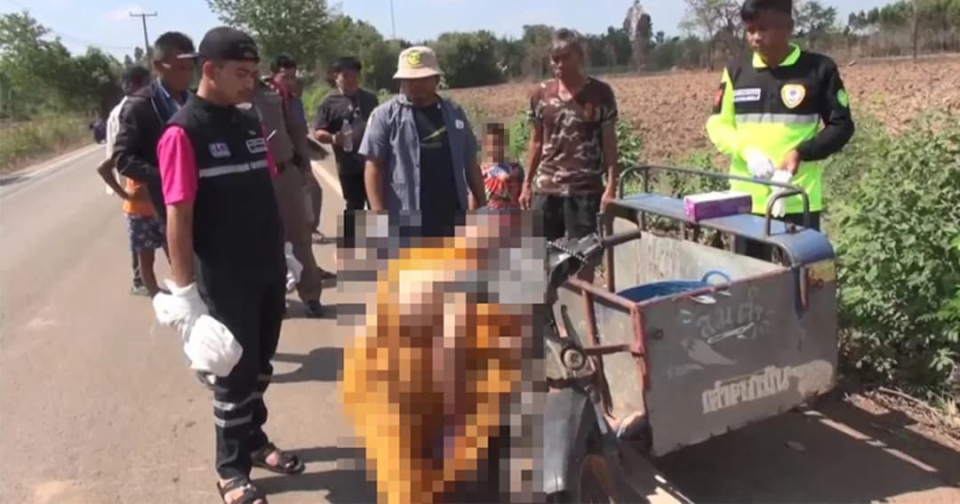 พระ ขี่ จยย.พ่วงข้าง จีวรพันกับล้อรถ รัดคอ มรณภาพ