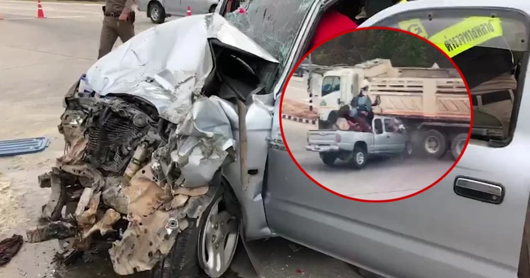 หวิดระเบิด! รถกระบะพุ่งชนรถบรรทุกน้ำมัน แยกตาก-แม่สอด บาดเจ็บ 12 คน