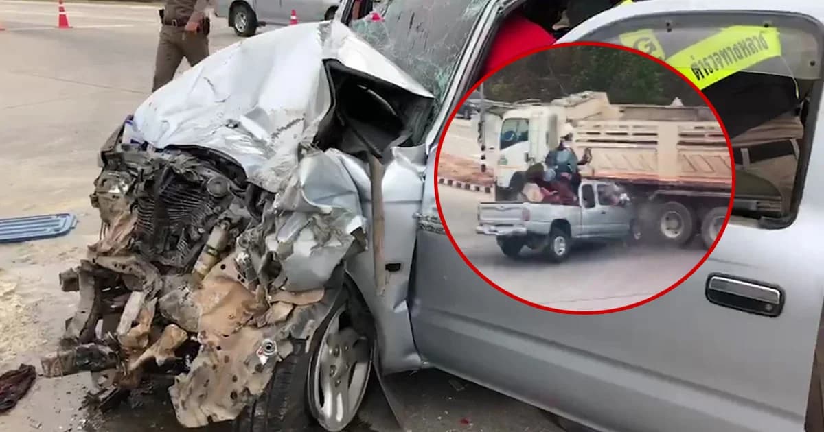 หวิดระเบิด! รถกระบะพุ่งชนรถบรรทุกน้ำมัน แยกตาก-แม่สอด บาดเจ็บ 12 คน