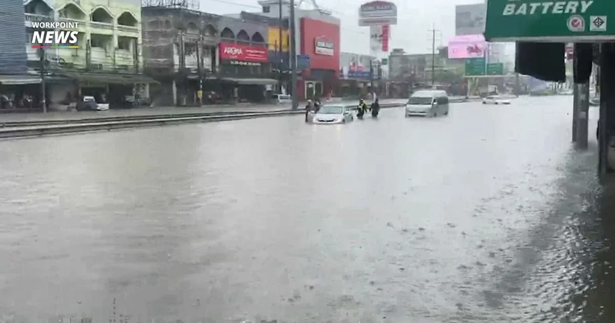 เมืองพัทยาอ่วม! น้ำท่วมฉับพลัน จากฝนตกหนักนานกว่า 1 ชม. ฟ้าผ่าเจ็บ 1 ราย