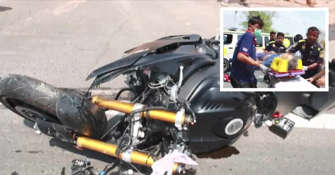 ลุงขี่ จยย.ข้ามถนน บิ๊กไบค์มาทางตรง เบรกไม่ทัน พุ่งชนดับคาที่