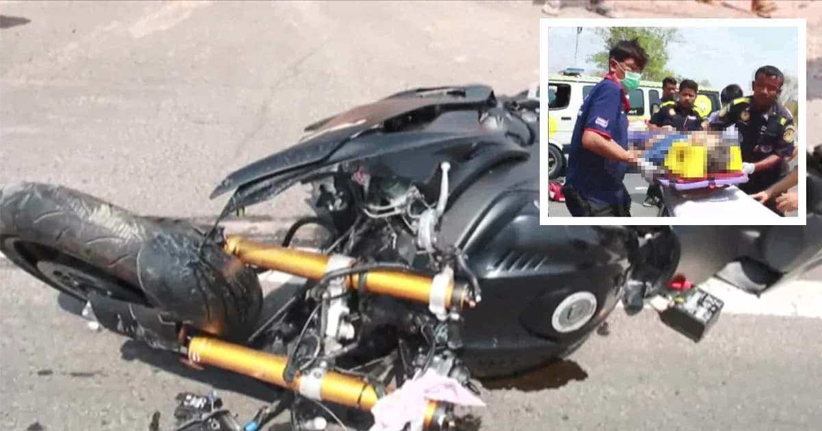 ลุงขี่ จยย.ข้ามถนน บิ๊กไบค์มาทางตรง เบรกไม่ทัน พุ่งชนดับคาที่