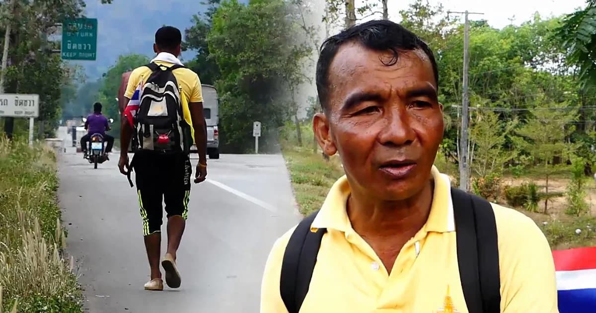 หนุ่มไชยาวัย 48 ปี เดินเท้า 630 ก.ม. จากสุราษฎร์เข้า กทม. ร่วมพระราชพิธีบรมราชาภิเษก