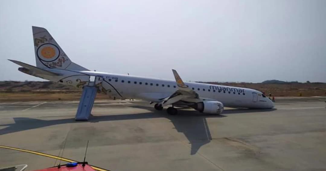 นักบินสายการบินเมียนมา แอร์ไลน์ นำเครื่องลงจอดอย่างปลอดภัยแบบไม่มีล้อหน้า