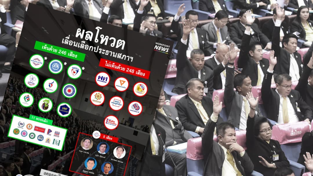 ประชุมสภาวันแรก โหวตเลื่อนเลือกประธานไม่สำเร็จ  5 เสียง พปชร. เสียงแตกโหวตไม่เห็นด้วย