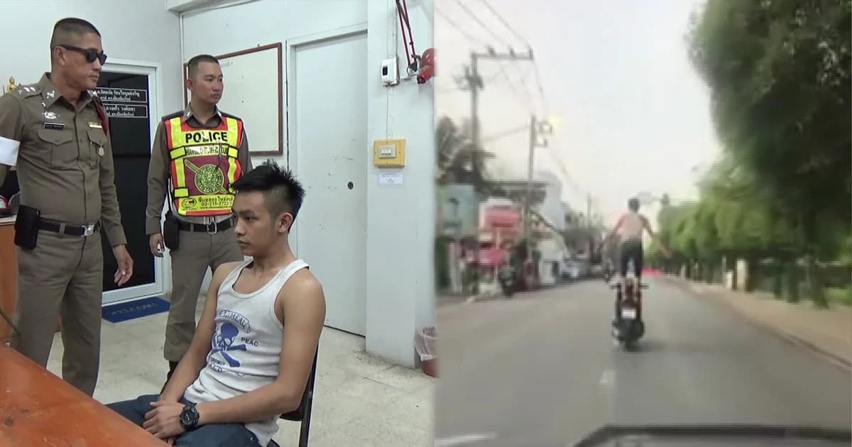 จับหนุ่มเมียนมายืนบนจยย. อ้างเมาแล้วชอบโชว์