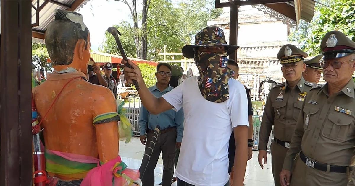 รวบแล้วหนุ่มทำลายรูปปั้นเจดีย์ยุทธหัตถี พัง 600 ชิ้น