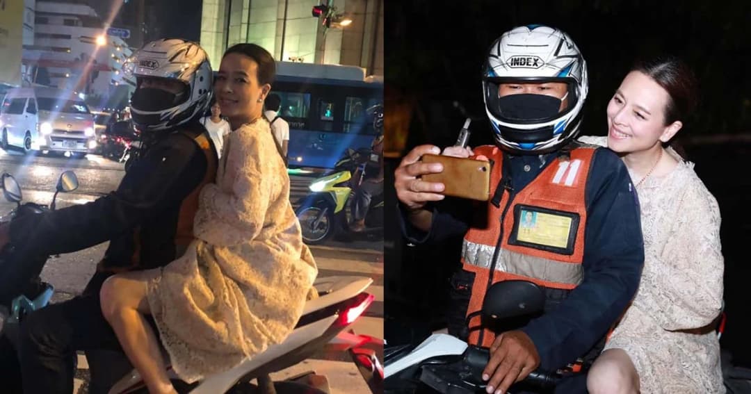 “มาดามแป้ง” ซ้อนมอไซค์วินหนีรถติดวันฝนถล่มกรุง-ชาวเน็ตแซวนั่งวินยังสวย