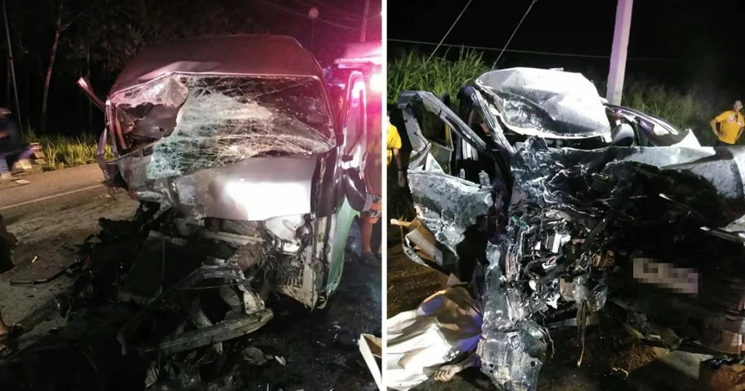 พังยับ! เก๋งชนประสานงารถตู้รับ-ส่งพนักงานระยอง ดับ 3 สาหัส 1