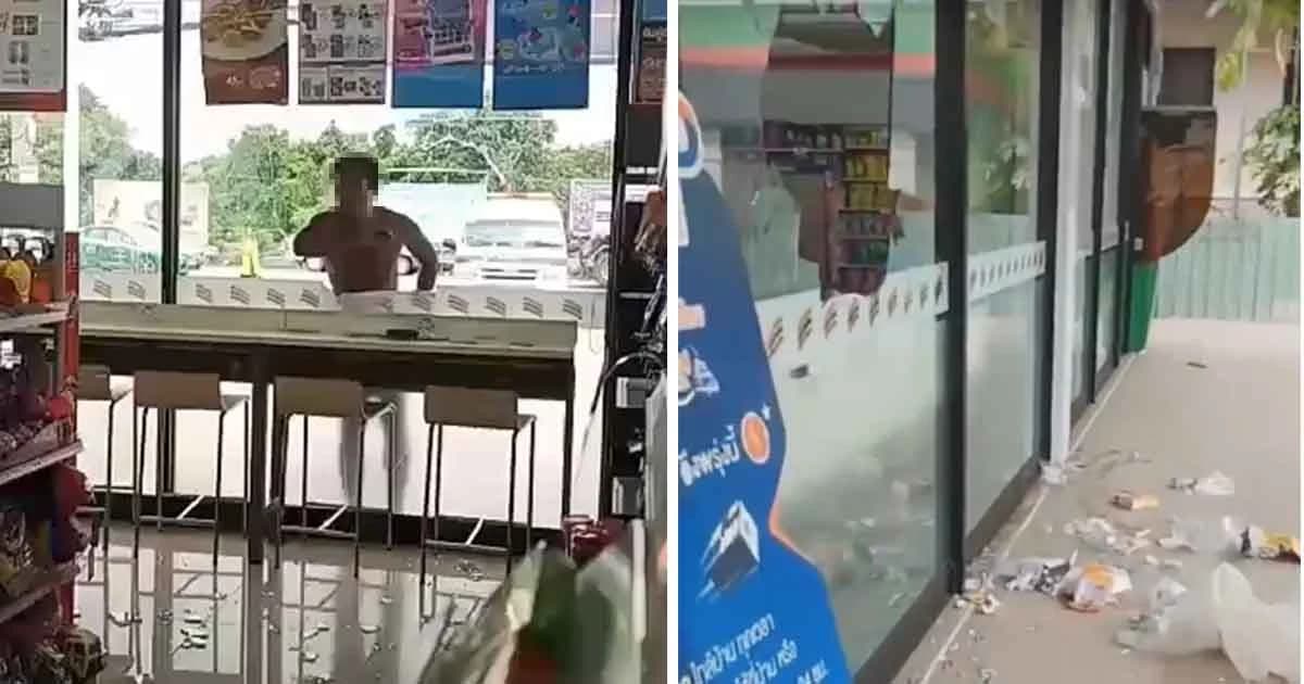 “เทพเจ้าธอร์”ปลอม คลั่ง! แก้ผ้าบุกทุบกระจกร้านสะดวกซื้อพังยับ