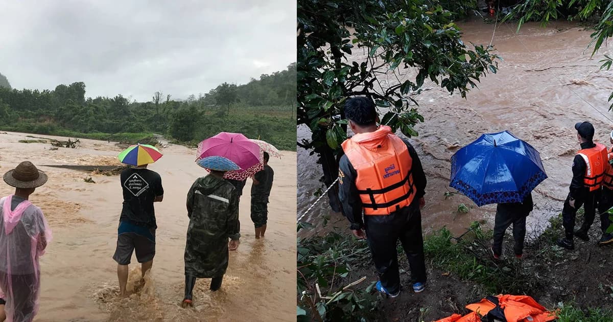 ท่าสองยางน้ำท่วมฉับพลัน! เร่งช่วยครู-นักเรียนกว่า 20 ชีวิต ติดน้ำป่า