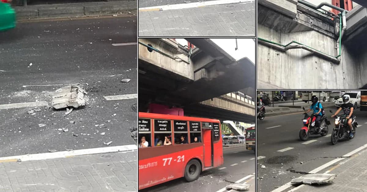 ระทึก! แผงปูนตกจากสถานี BTS อารีย์ ลงบนถนนขณะผู้คนสัญจร โชคดีไร้เจ็บ
