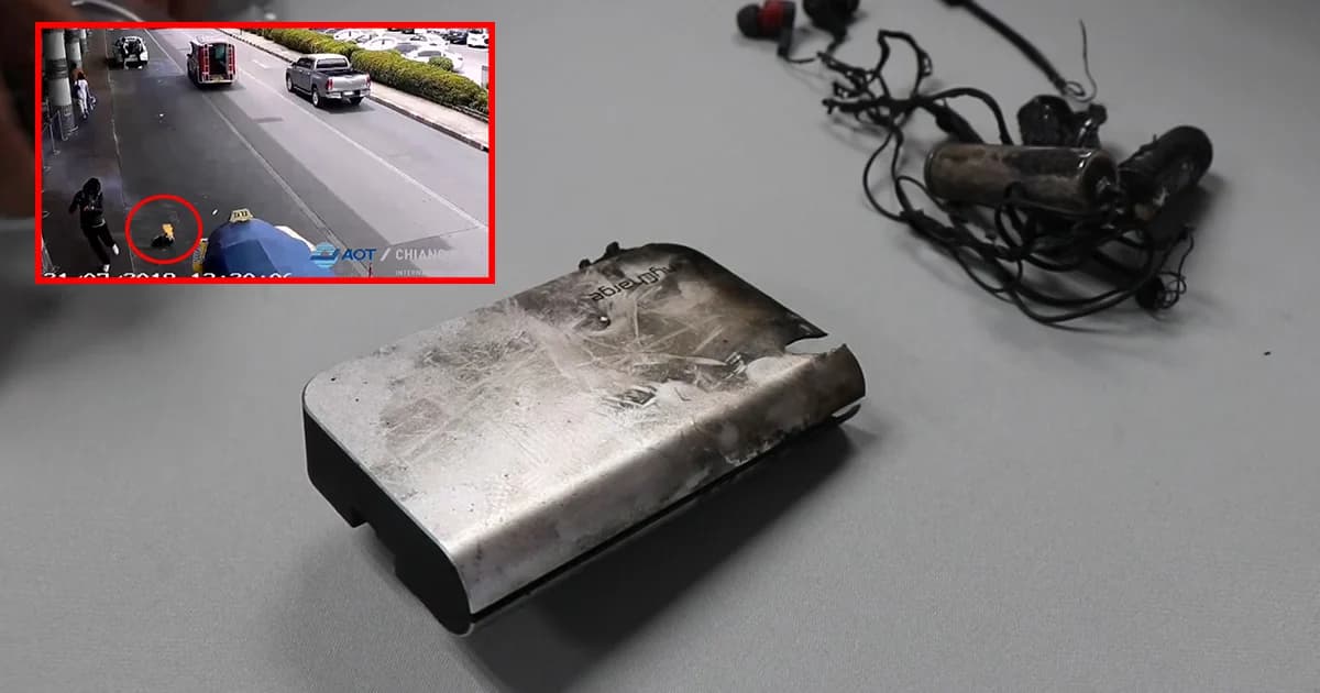 คาดน้ำหอมไหลเข้าเพาเวอร์แบงก์ที่เสียบชาร์จอยู่จนระเบิด