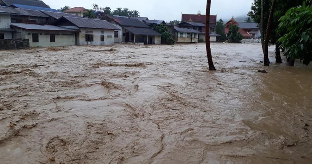 น้ำท่วมเมืองนาน แขวงหลวงพระบาง สปป.ลาว ฝนตกหนักกระทบ 7 หมู่บ้าน