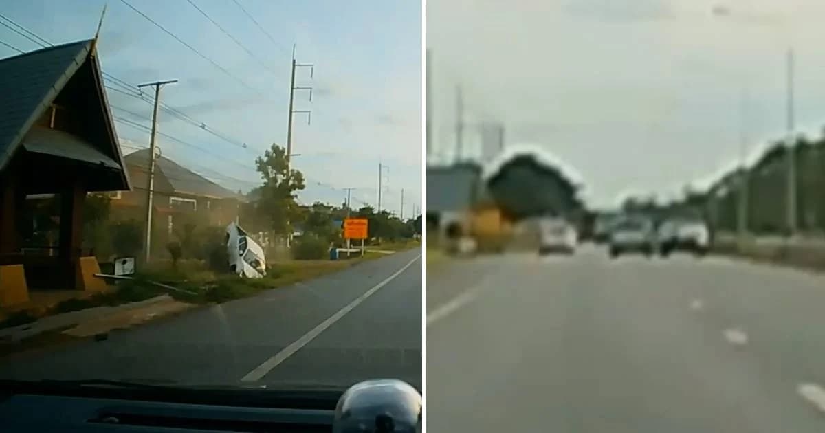 ล่า! กระบะซิ่งแซงข้ามเลน ตัดหน้าพิกอัปจนเสียหลักตกข้างทาง ก่อนขับหลบหนี