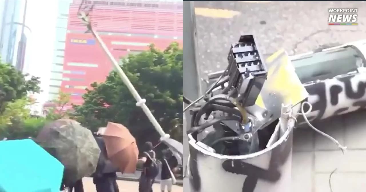 ผู้ประท้วงฮ่องกงล้มเสาไฟ-ทำลายกล้องวงจรปิด หวั่นใช้จดจำใบหน้า