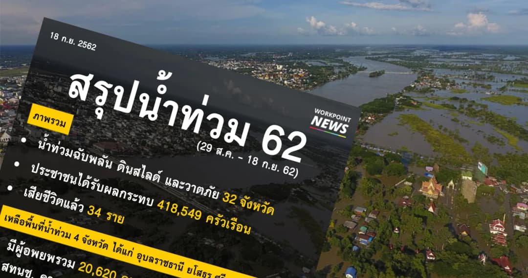 สรุปตัวเลขเหตุการณ์น้ำท่วม 62 วันที่ 18 กันยายน 2562