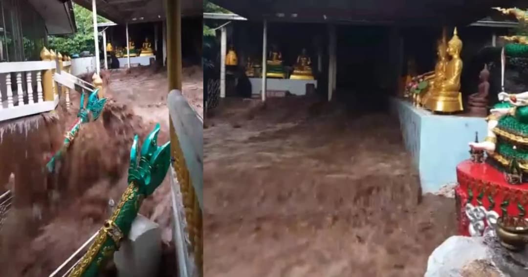 น้ำป่าไหลหลากจากเขาจีนแล อ.เมืองลพบุรี หลังฝนตกนานหลายชั่วโมง