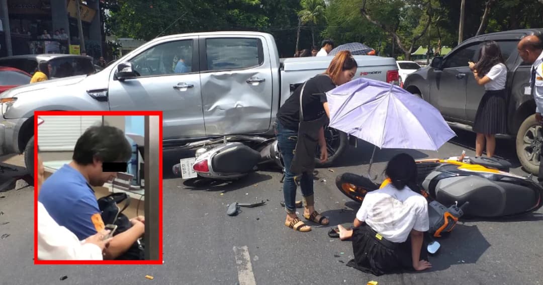 คืบหน้า กระบะชน จยย.นิสิตเกษตรฯ เจ็บระนาว เหตุรองเท้าแตะขัดตัวเบรก