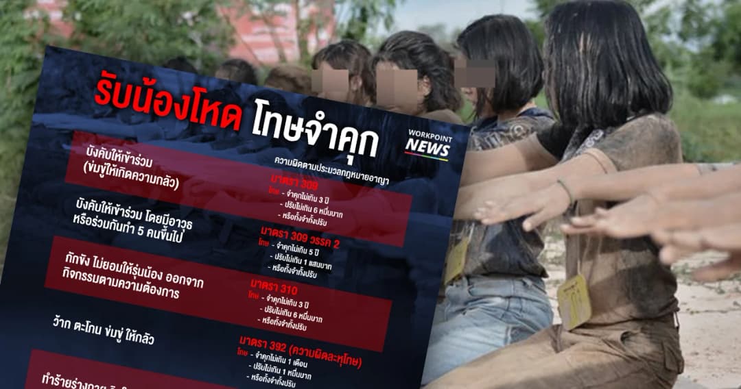 รุ่นพี่รับน้องโหด มีโทษทางอาญาหนักถึงขั้นจำคุก